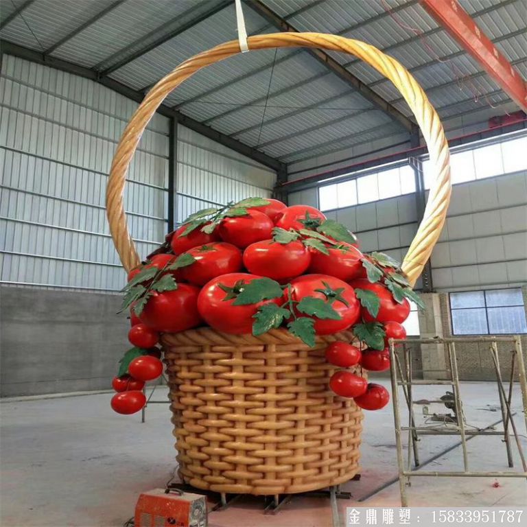 玻璃钢番茄篮子雕塑 西红柿篮雕塑